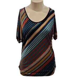 [Lavish] Striped Short Sleeve Blouse - Size XL